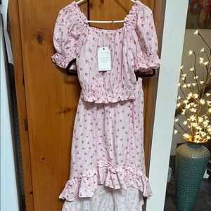 Cider Pink Sundress with Tiered Ruffles and Puff Sleeves